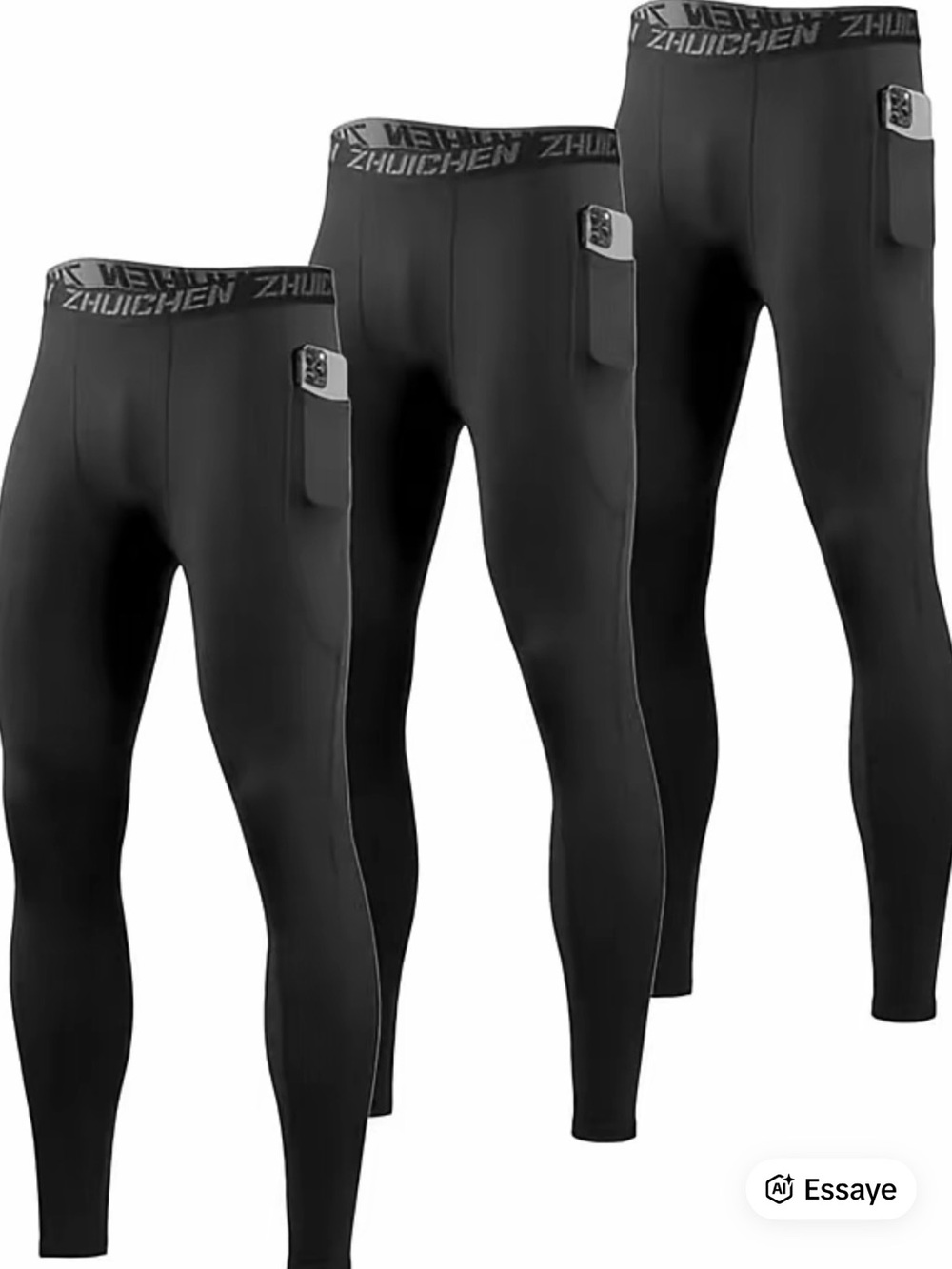 Men's Black Performance Compression Joggers - 3 Pack